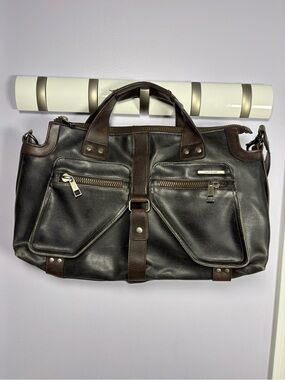 Matt & Nat Dark Brown Shoulder Bag with Black Leather Accents Shoulder Strap